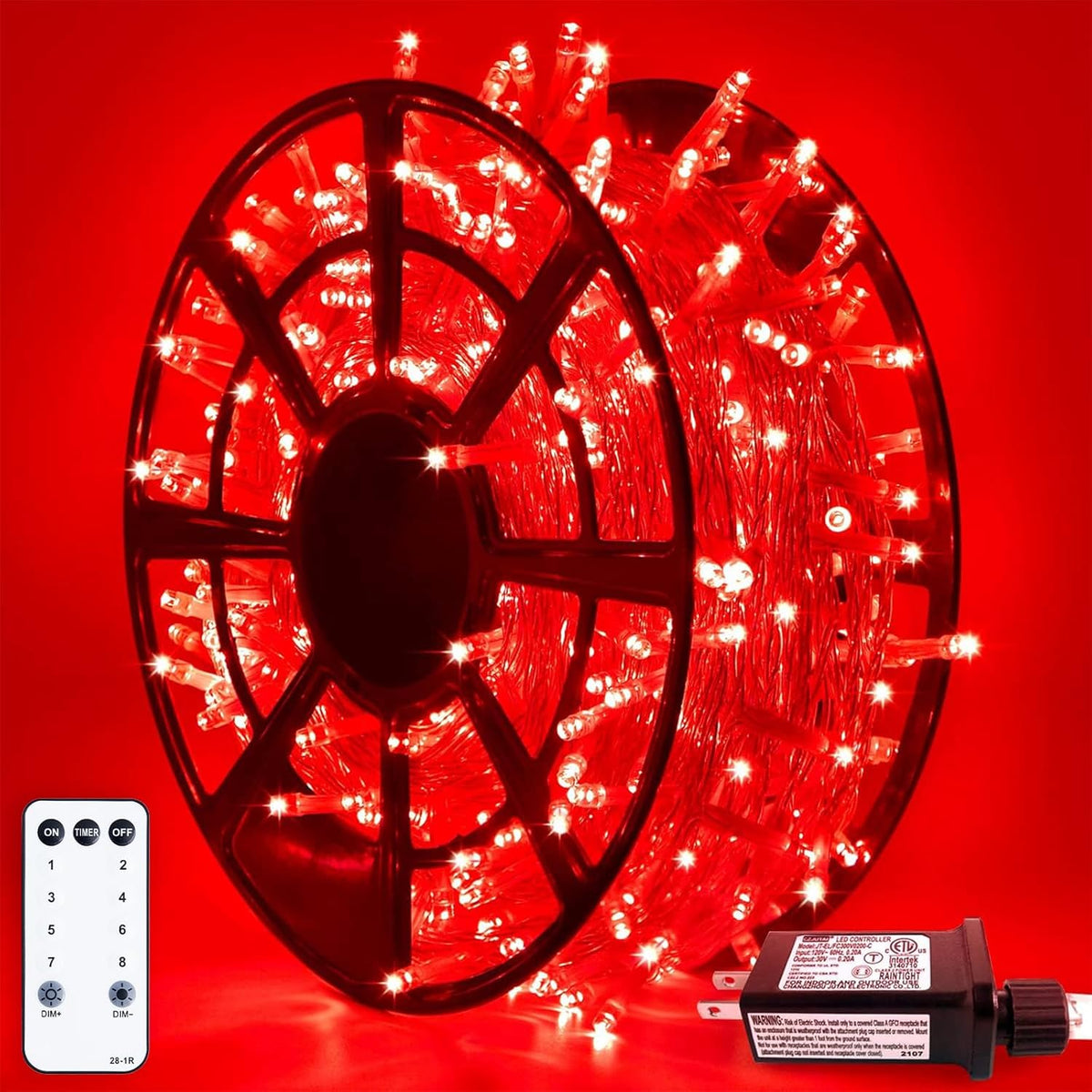 JMEXSUSS 500 LED Red Halloween Lights Indoor Outdoor, 163 FT Clear Wire Red Christmas String Lights