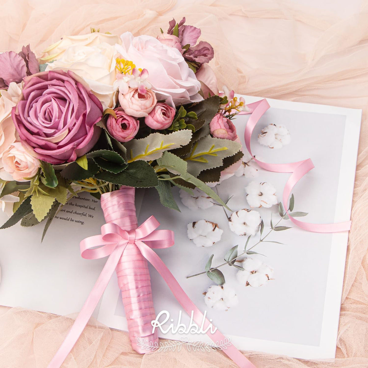 Ribbli Double Faced Light Pink Satin Ribbon,3/8” x Continuous 25 Yards,Use for Bows Bouquet,Gift