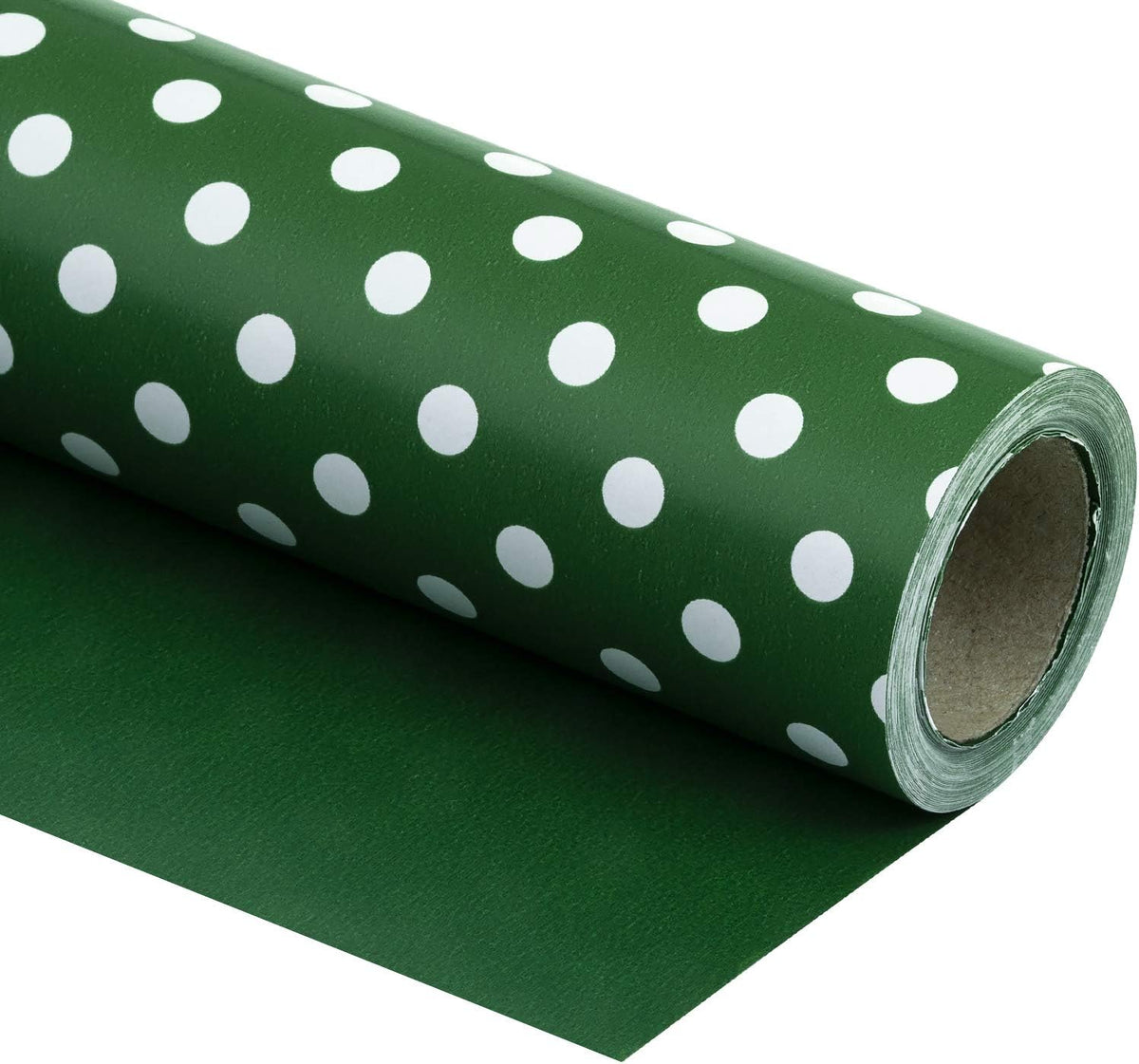 WRAPAHOLIC Reversible Wrapping Paper - Mini Roll - 17 Inch X 33 Feet - Dark Green and Polka Dot