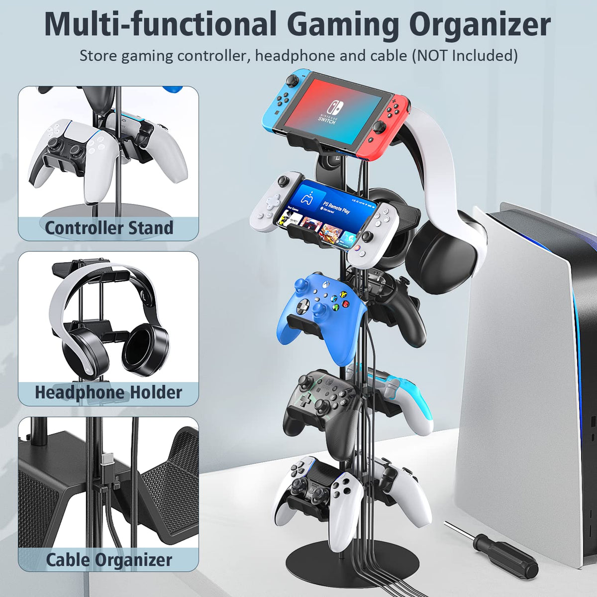 Kytok Gamer Gifts, Headset Stand 5 Tiers with Cable Organizer, Controller Stand Compatible with