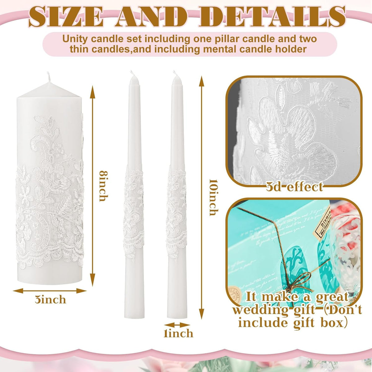 Irenare Unity Candles with Holder for Wedding Ceremony Wedding Decortions Accessories Glass Candle