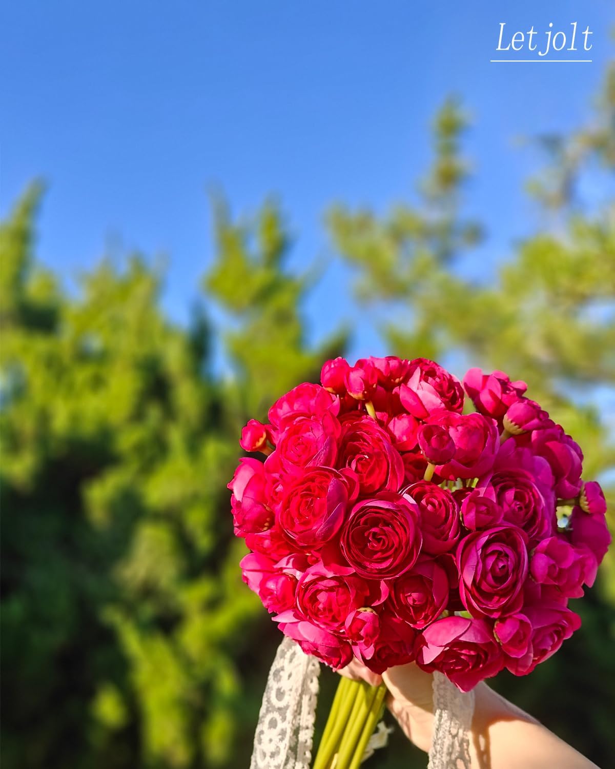 Letjolt Ranunculus Artificial Flower ROSEO Pink Silk Flowers Faux DIY Bouquet for Wedding
