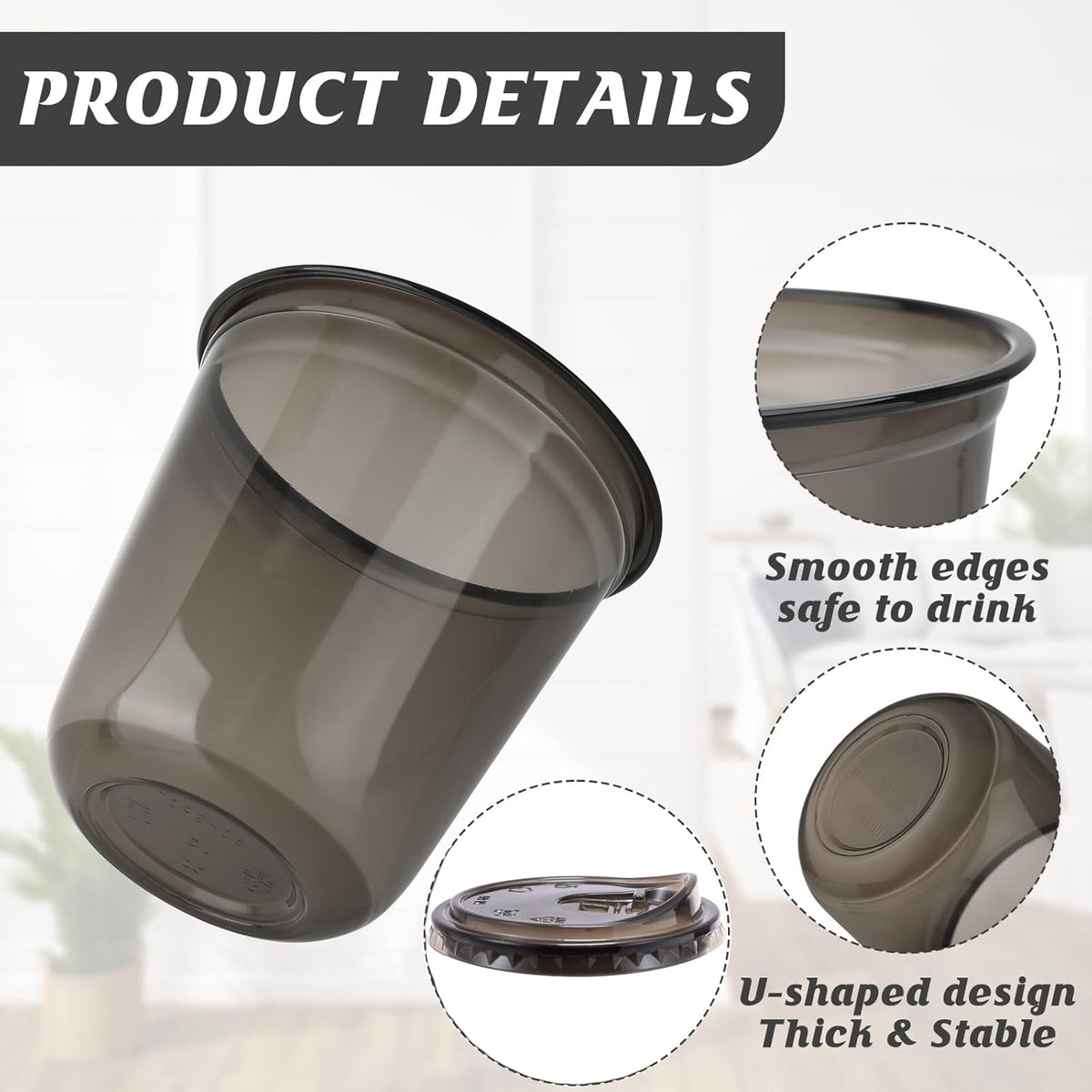 12oz Disposable Stemless Glasses With Strawless Sip Lids,PET Disposable Drinking Cups,Clear Plastic