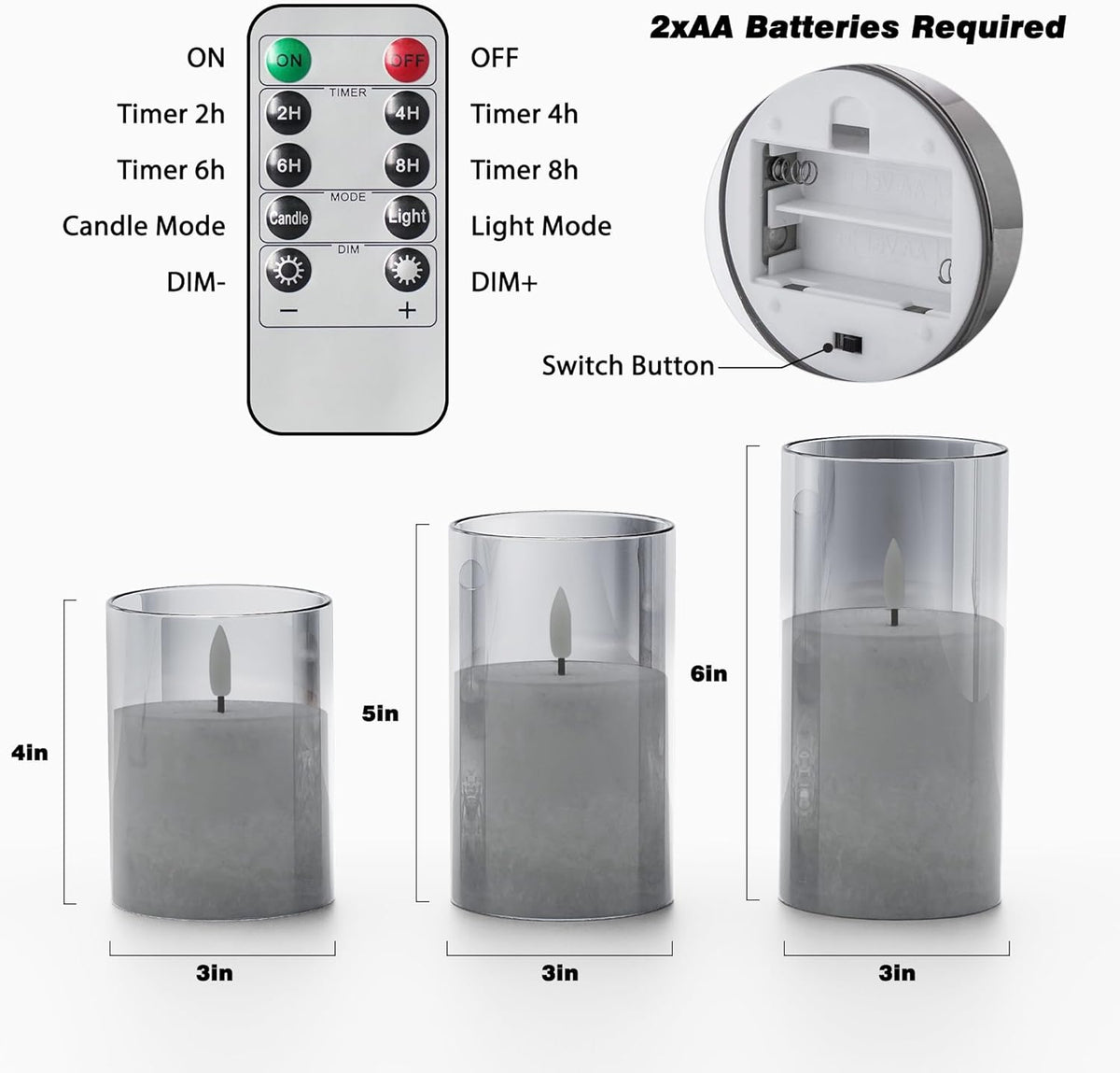 Ice Crystal Real Wax Glass Flameless Candles with Remote & Timer, Battery Operated Candles with
