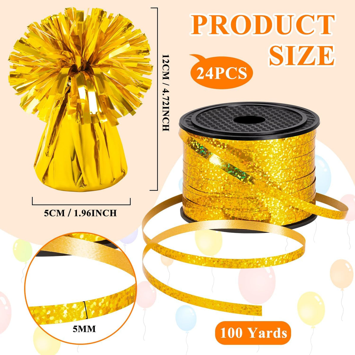 24 PCS Balloon Weights Metallic Anchor, Balloon Holder Heavy Weights with and 1 Roll Iridescent