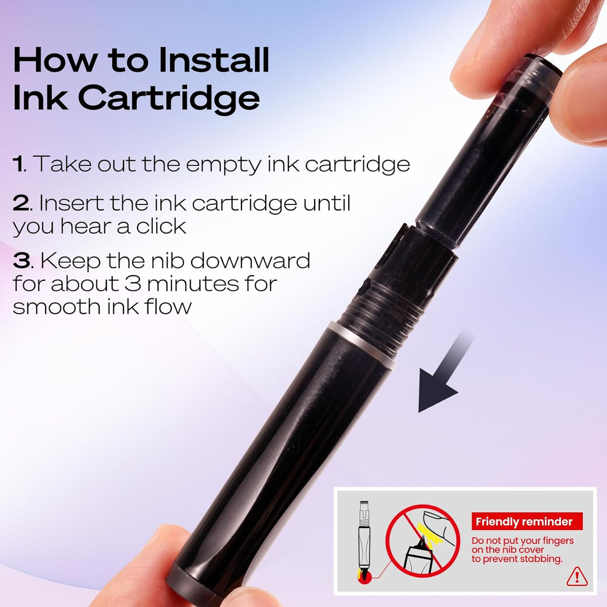WRITECH Retractable Fountain Pen Set: Fine Nib Black Ink Pens Includes 5 Ink Cartridges Smooth
