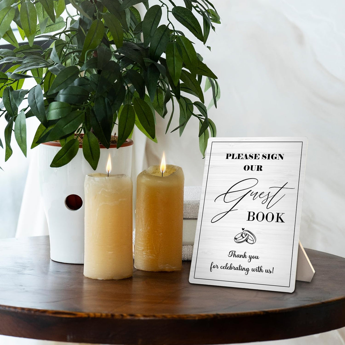 Wedding Guestbook Sign, Guestbook Wooden Sign Stand 5x7inch, Please Sign Our Guest Book Wedding