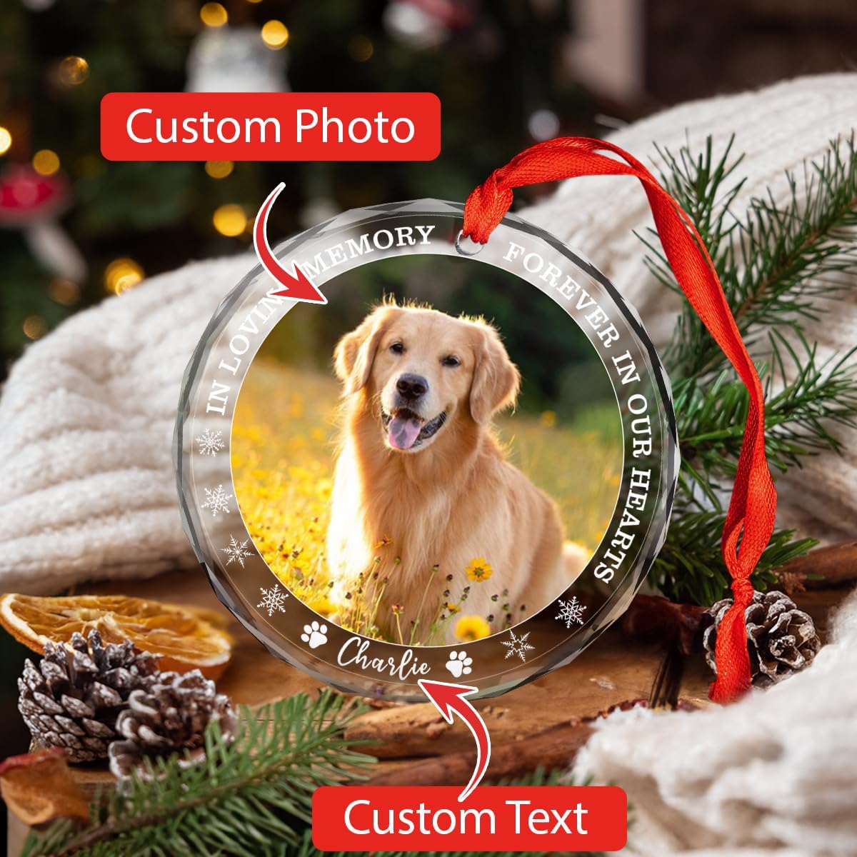 Personalized Dog Memorial Glass Ornaments, Pet Sympathy Gifts, Pet Remembrance Ornaments, Loss of