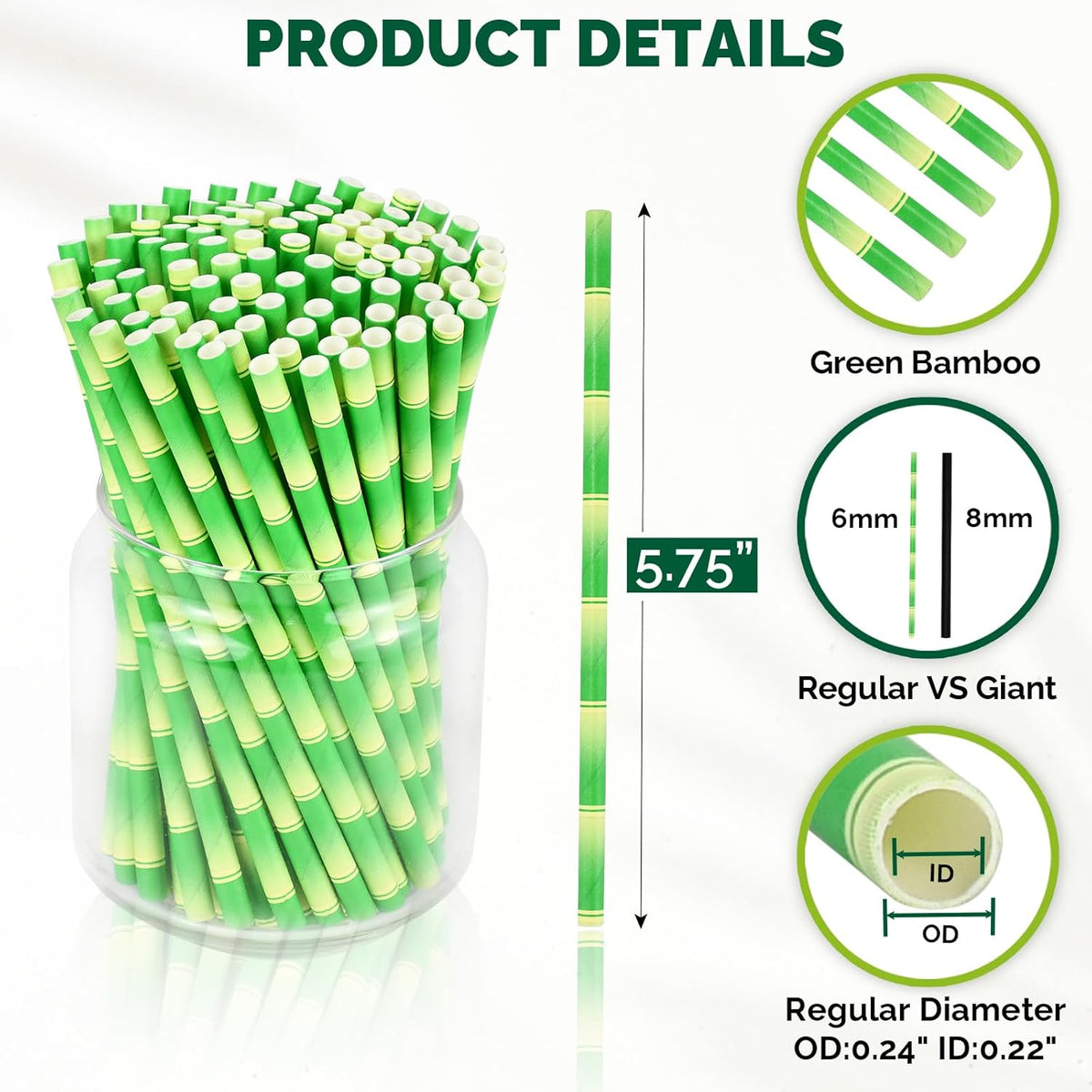 5.75 inch Short Bamboo Paper Straws & Stirrers for Cocktail and Coffee - 100% Biodegradable and