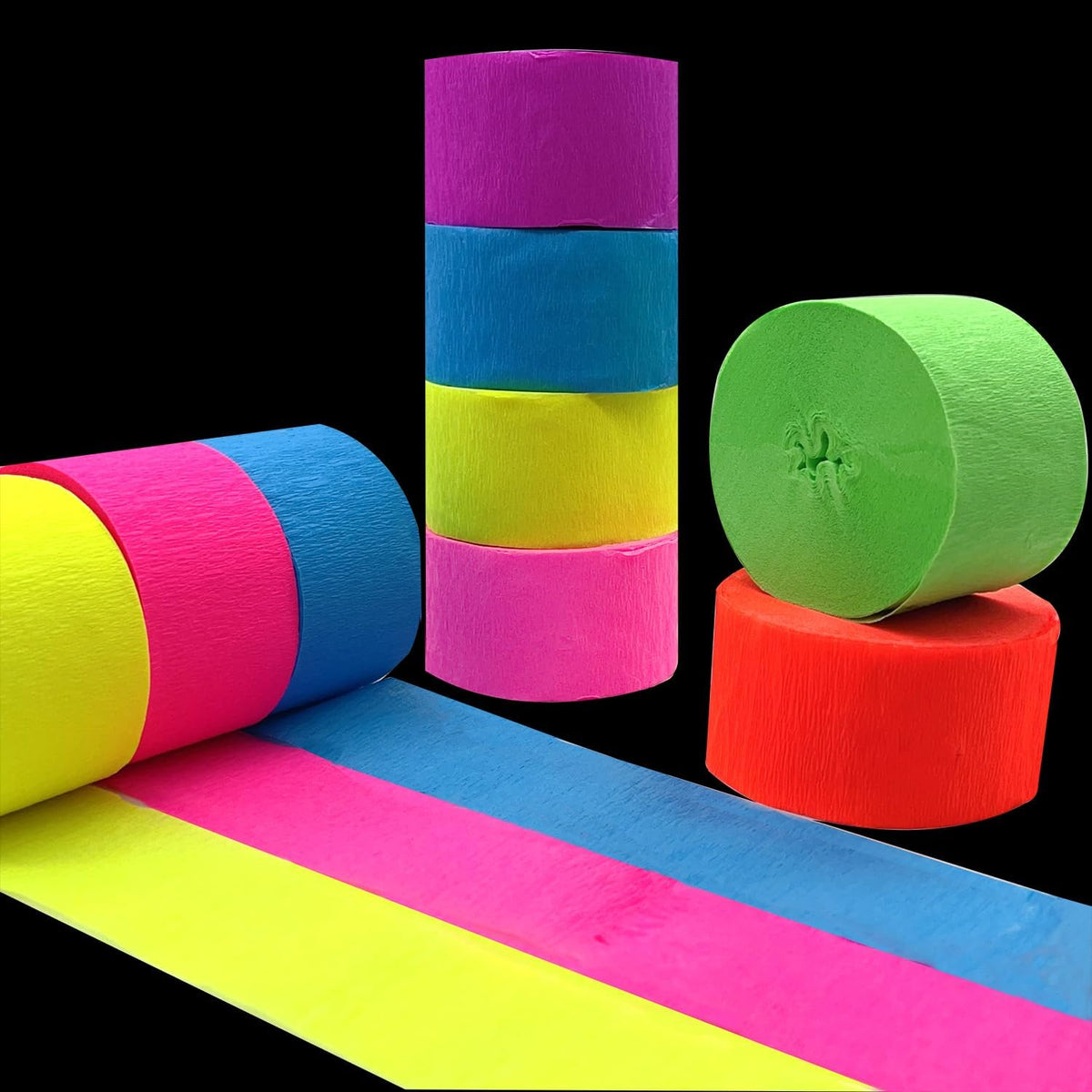 1776 feet Glow Party Neon Streamer Decorations Glow Crepe Neon Paper Streamers UV Reactive