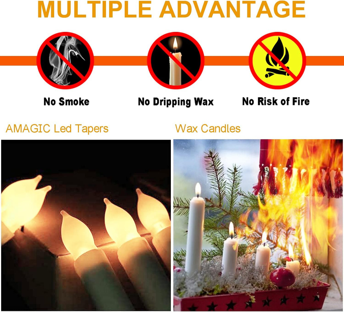 Amagic 12pcs Batteries Operated Taper Candles with Remote, Warm White Flickering Light, Flameless