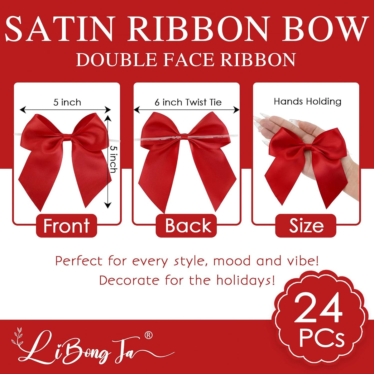 5'' Red Bow Party Decorations Satin Bows, Twist Tie Bows for Treat Bags, Cake Pops, Pre-Tied Bow