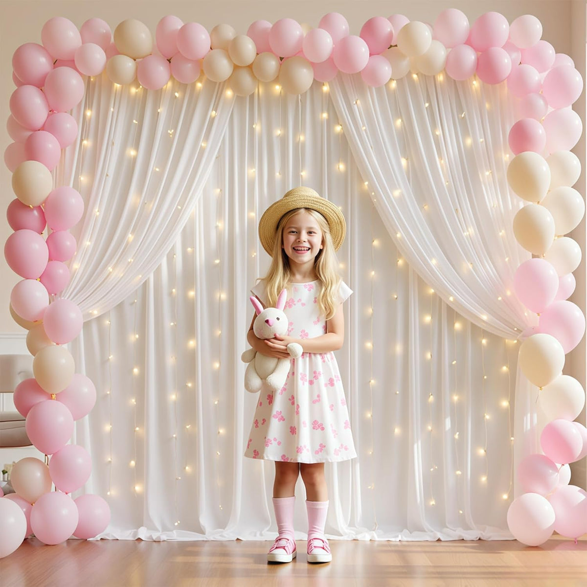 White Backdrop Curtains with Lights for Parties,10x10FT Wrinkle Free White Drapes Wedding Photo