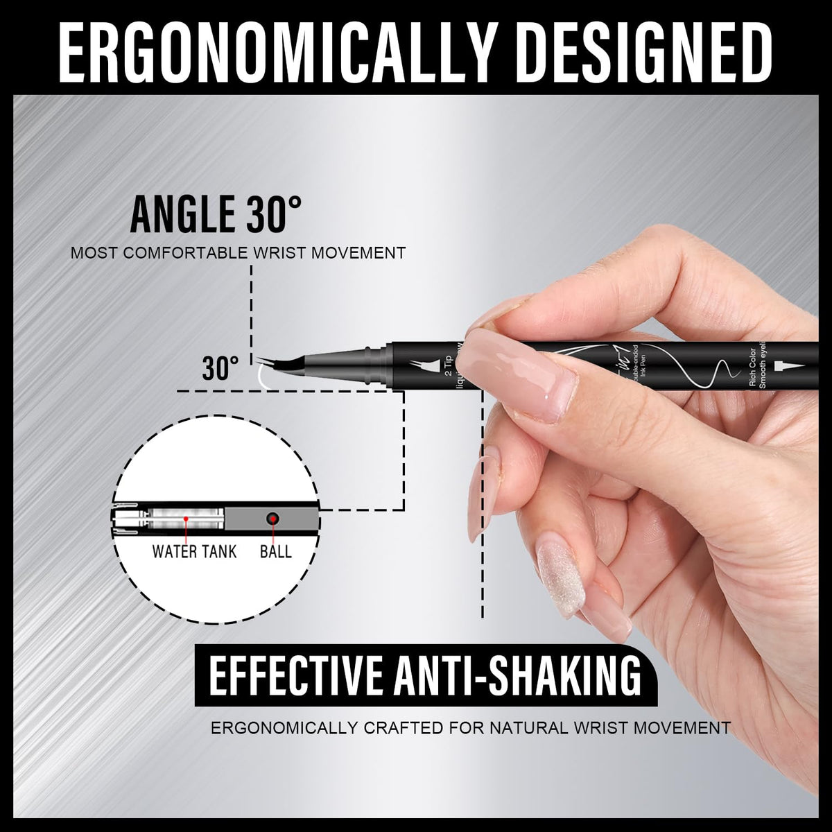 Curved Eyebrow Pencil, 2-in-1 Dual-Ended Eyebrow Pen with Curved Tip and Precise Brush-Tip