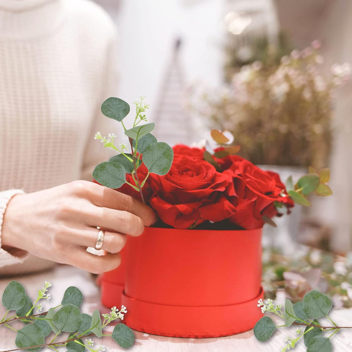 120 PCS Artificial Eucalyptus Stems Bulk Faux Silver Dollar Leaves for Vase Bouquets Baby