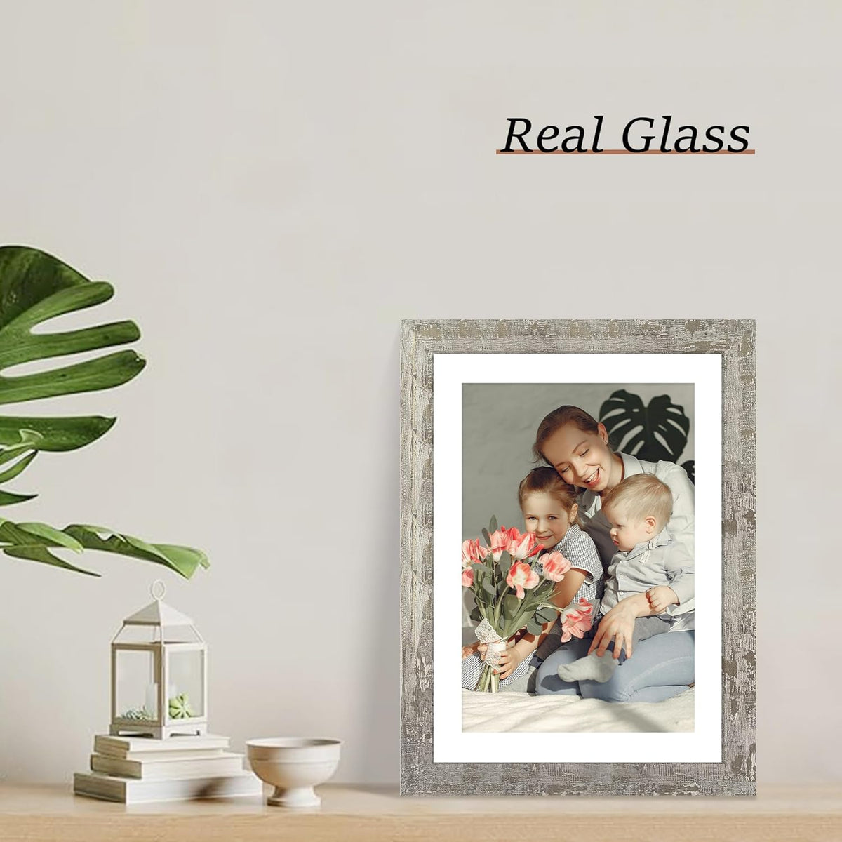 10x14 Picture Frame Set of 4 with Tempered Glass, Distressed Moss Green Frames Display 8x12 Picture