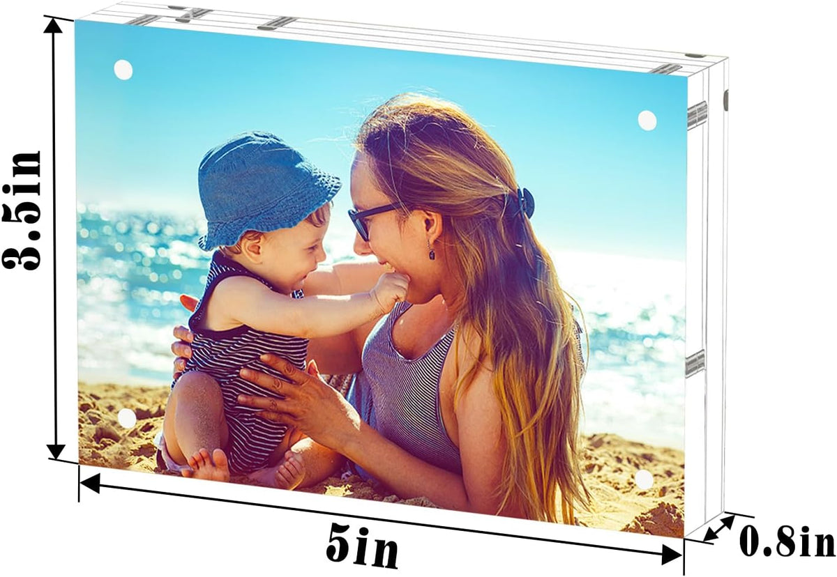 HELPLEX Acrylic Frame, 3 Pack 3.5x5 Acrylic Picture Frames, 20mm Thicker Frameless Clear Frame