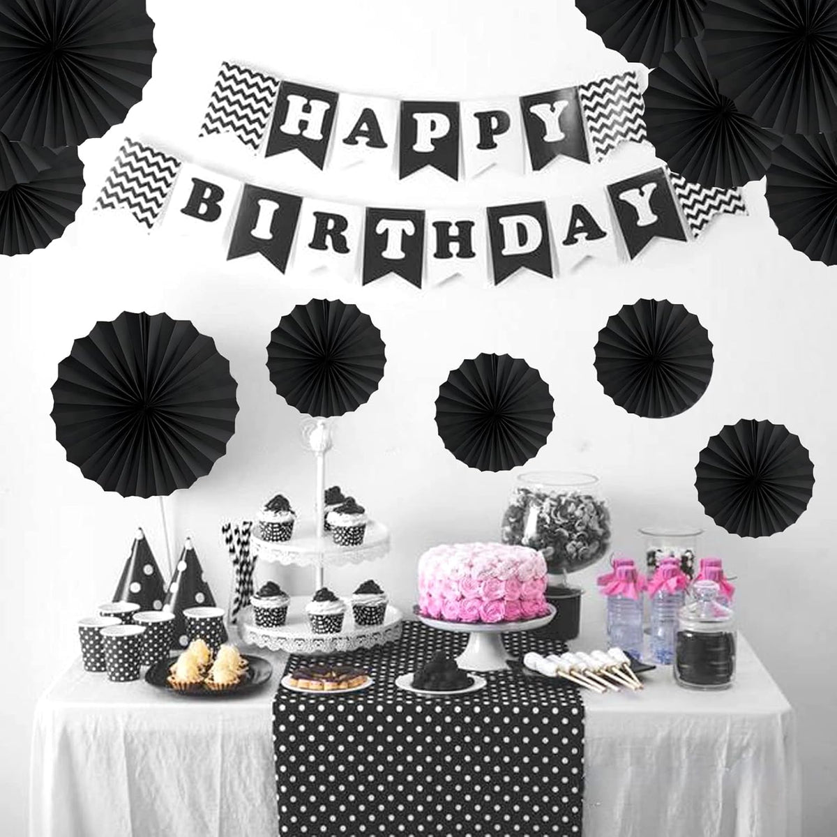HQZ Black Party Hanging Fans DIY Set - 12pcs Set Pinwheels Fan DIY Paper Craft for Wedding