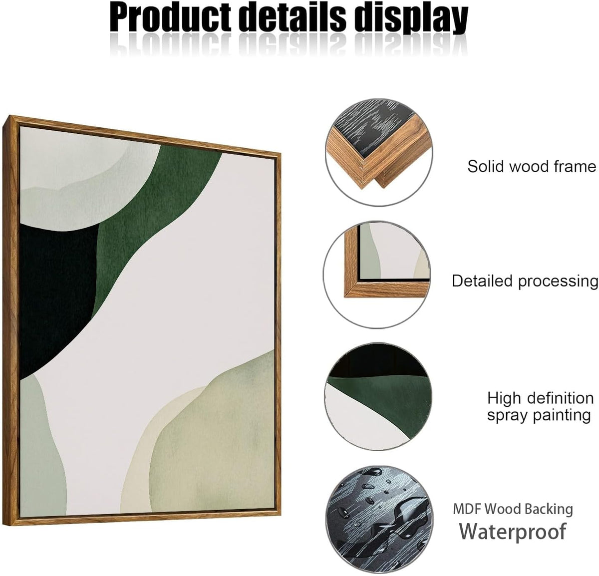 myusuar 3 Piece Large Modern Abstract Canvas Framed Wall Art For Living Room, Green Black White