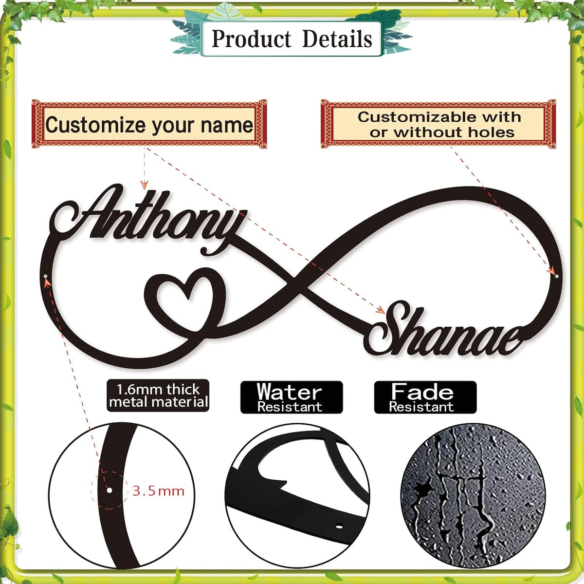 Personalized Infinity Symbol, Metal Love Sign, Custom Family Name Established Date, Metal Wall Art