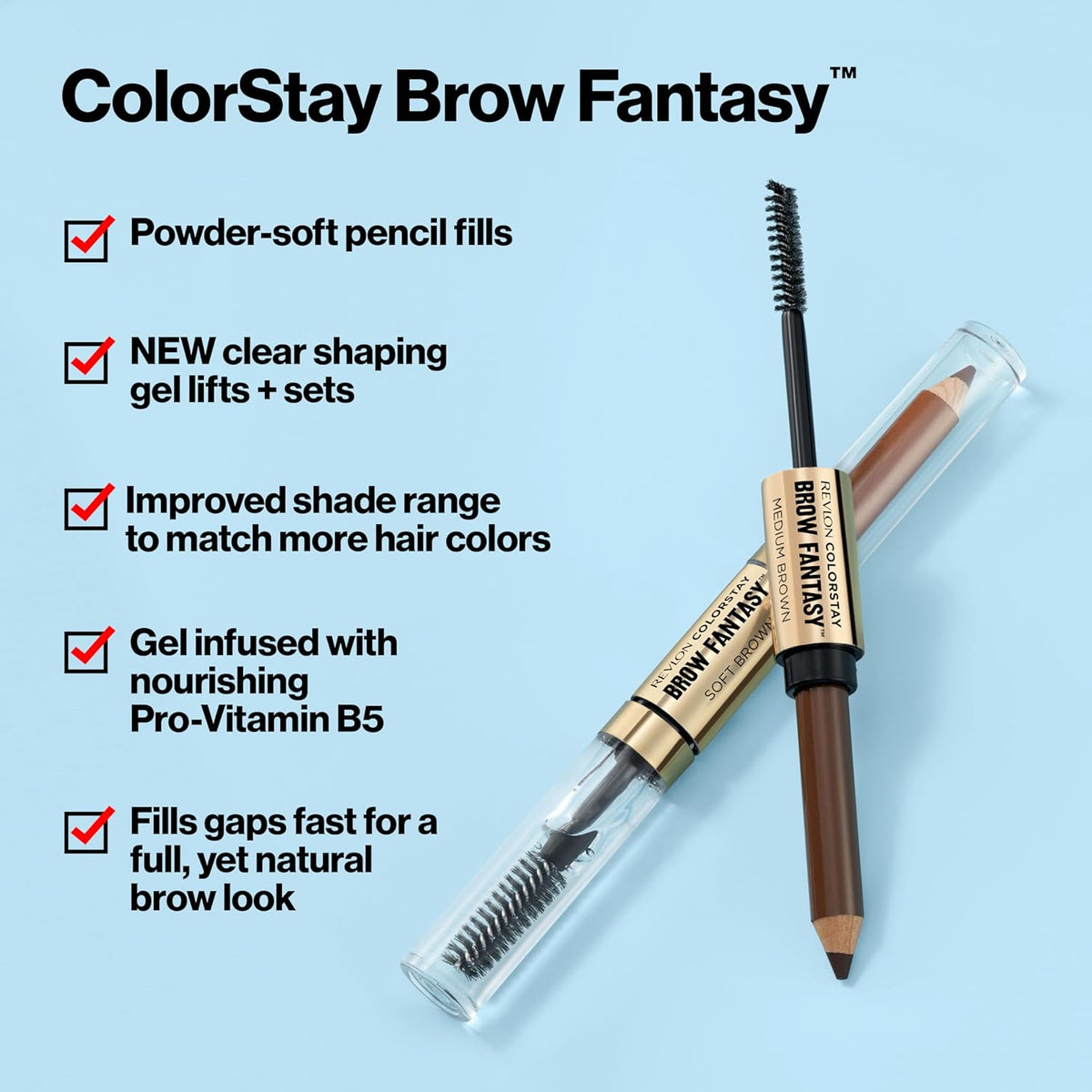 Revlon ColorStay Brow Fantasy, All In One Eyebrow Powder Pencil with Shaping Clear Gel, Gel Infused