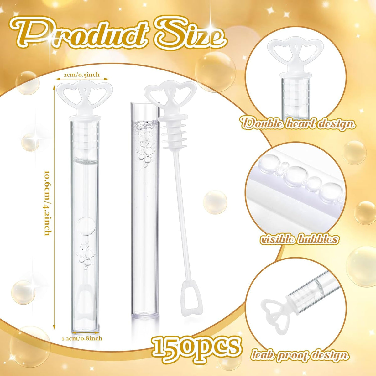 150 Pcs Bubble Wands Bulk for Wedding Party Mini Heart Wand with Bubble Solution for Wedding Bridal