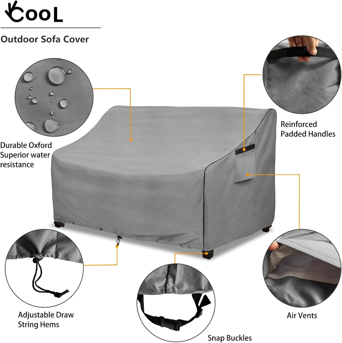 okcool Heavy Duty Patio Sofa Cover, 100% Waterproof 3-Seater Outdoor Sofa Cover Fits up to 85W x