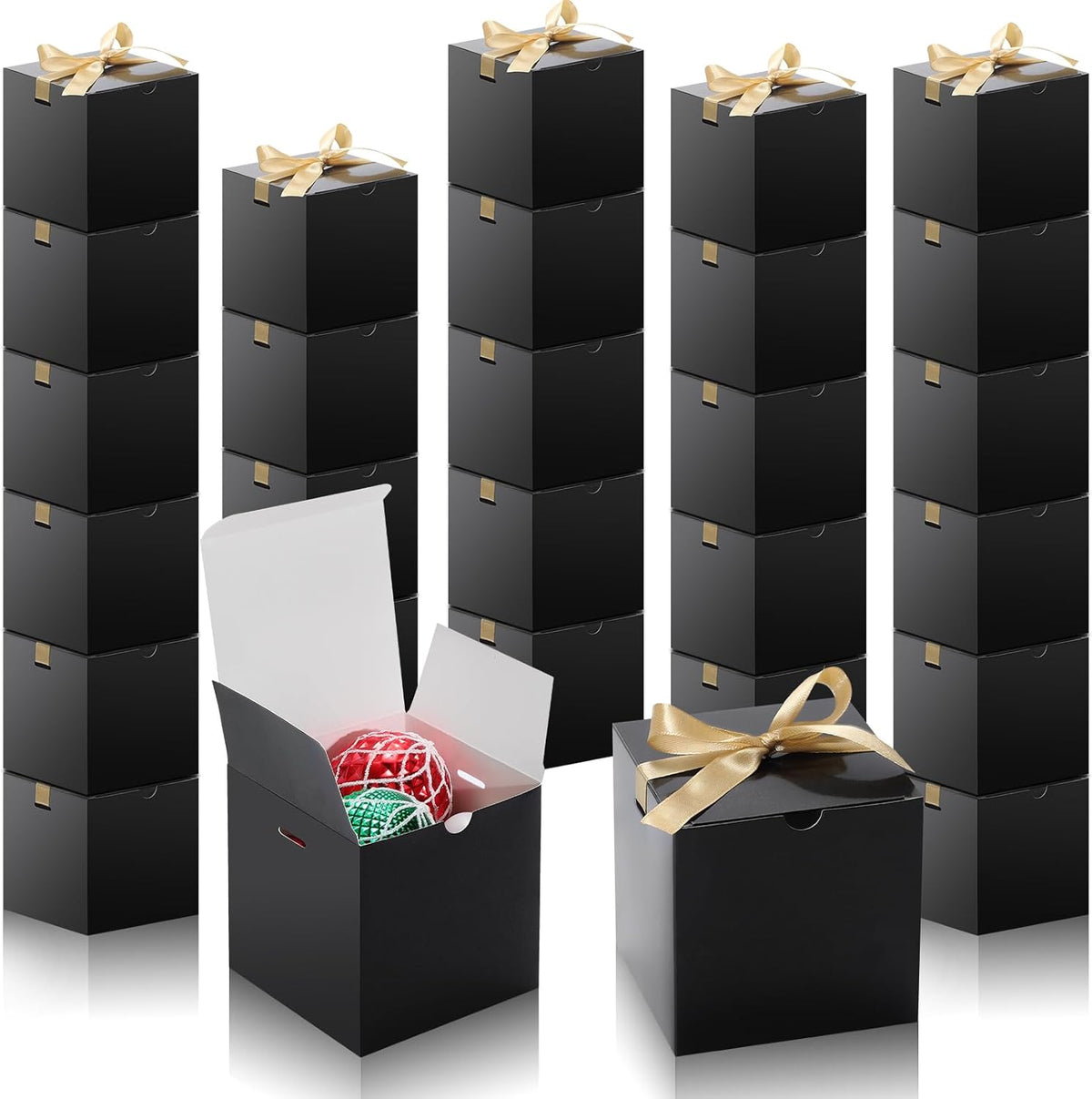 DOYIDE 60 Pcs Small Gift Boxes, 3x3x3 inches Kraft Paper Gift Box with Ribbons, Black Candy Boxes