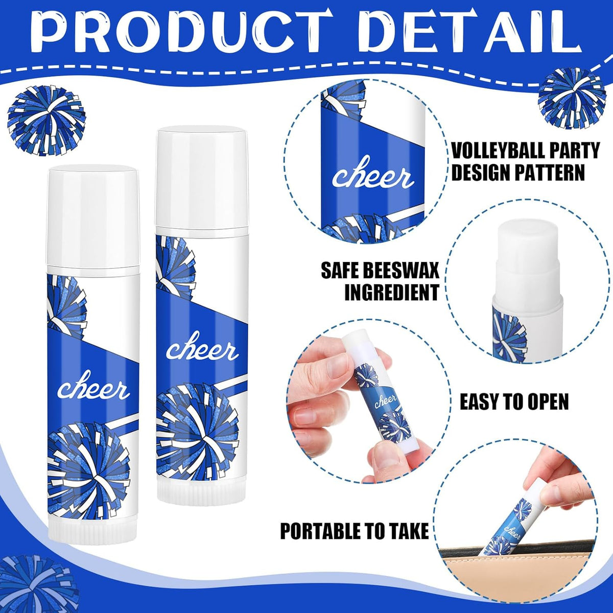 24 Pcs Cheer Lip Balm Cheer Teams Camp Gifts Pom Pom Leaders Party Favors Gear Lip Balm Mom Gift