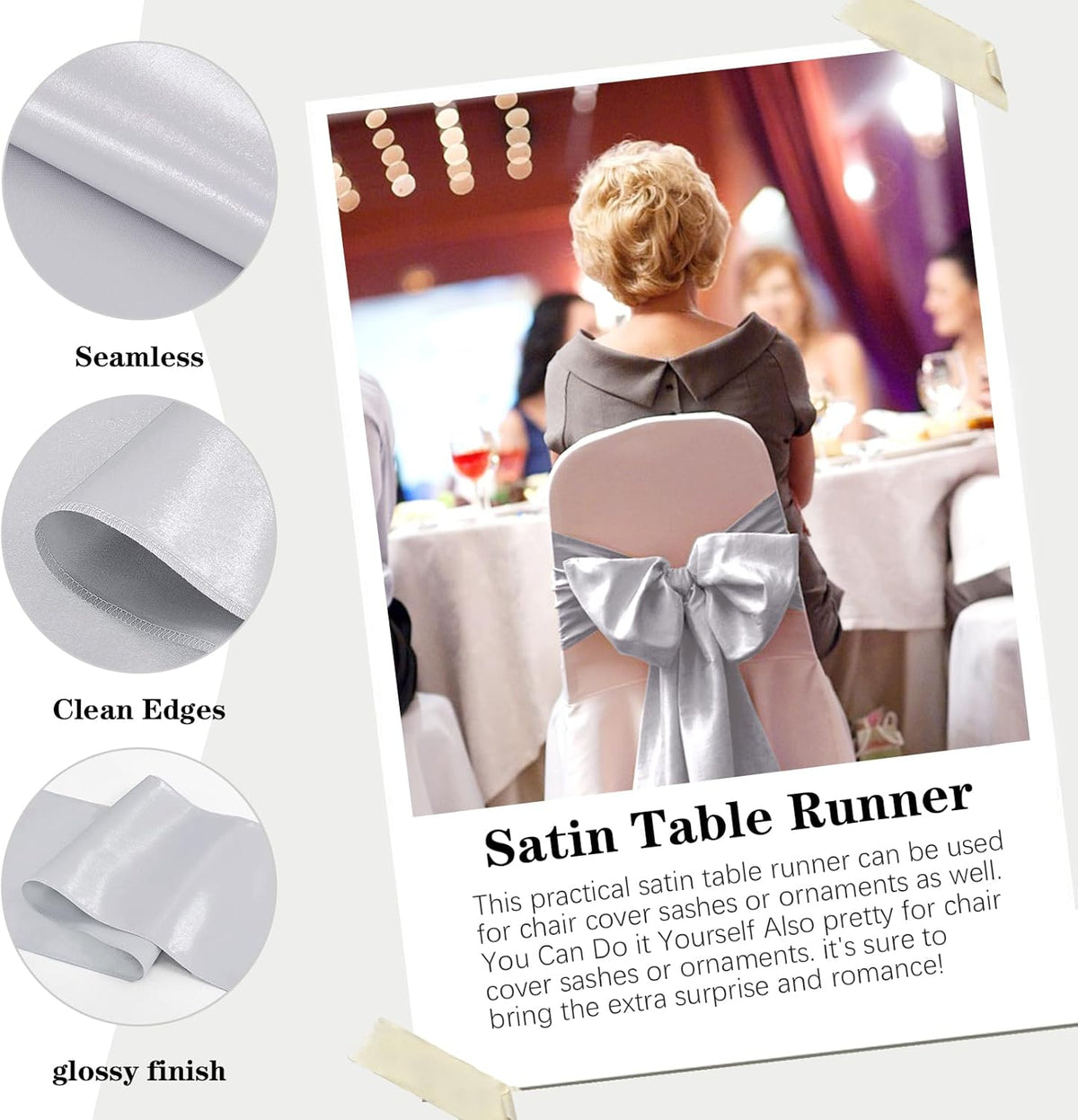 10 Pack Satin Table Runner 12 x 108 Inch Long Silver Silk Table Runner for Wedding Party Banquet