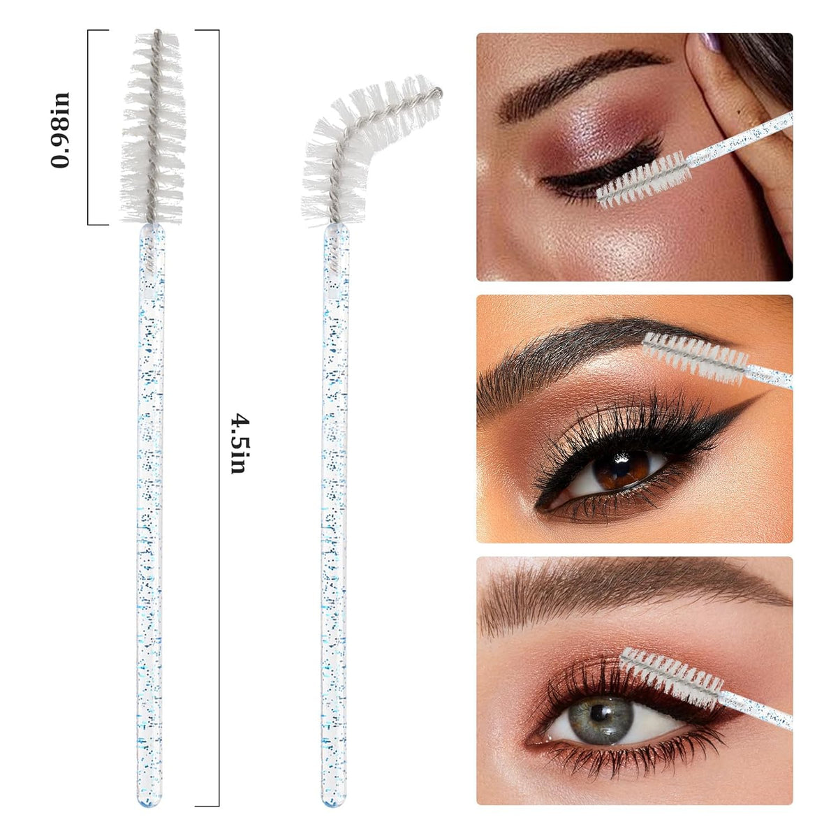 300PCS Disposable Mascara Wands Spoolie Brush Crystal Eyebrow Brushes Eyelash Extension Applicator