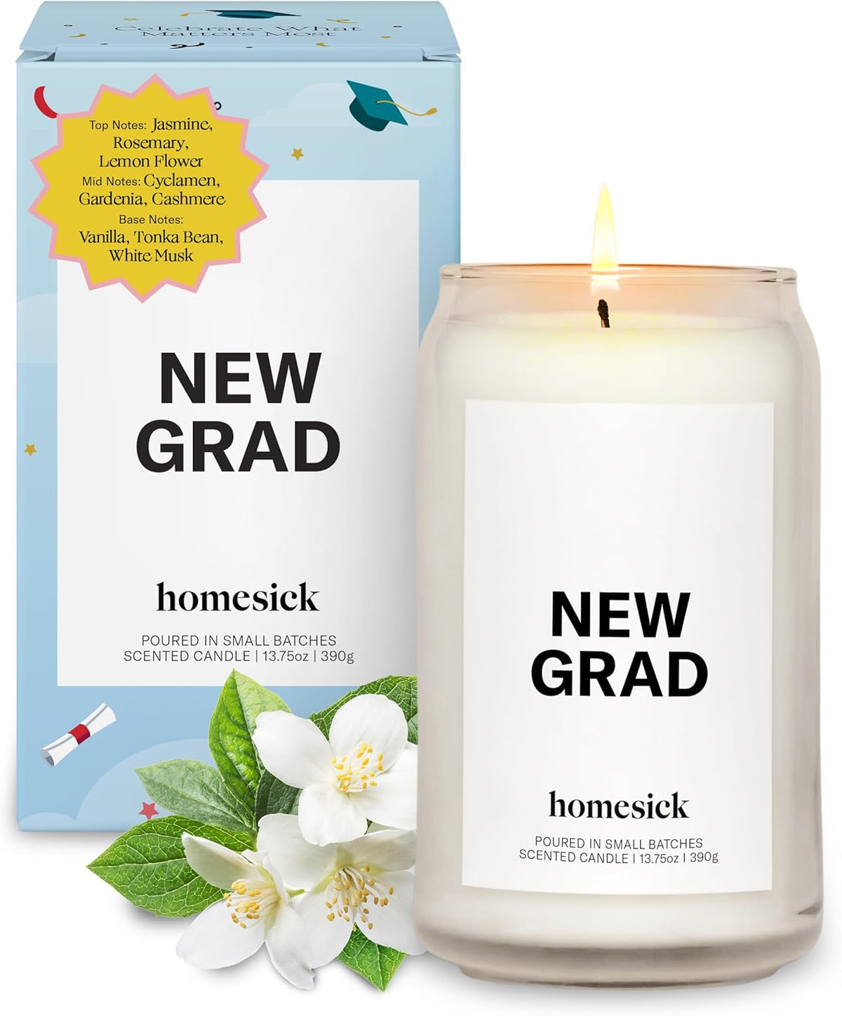 Homesick Scented Candles for Home (New Grad) - 13.75 oz Long-Lasting Soy Wax Jar Candle for Women &