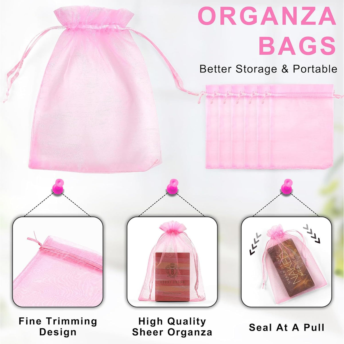 ANZNKU 50 Pack Organza Bags 4 x 6 inch Premium Sheer Drawstring Organza Bags for Candy Jewelry