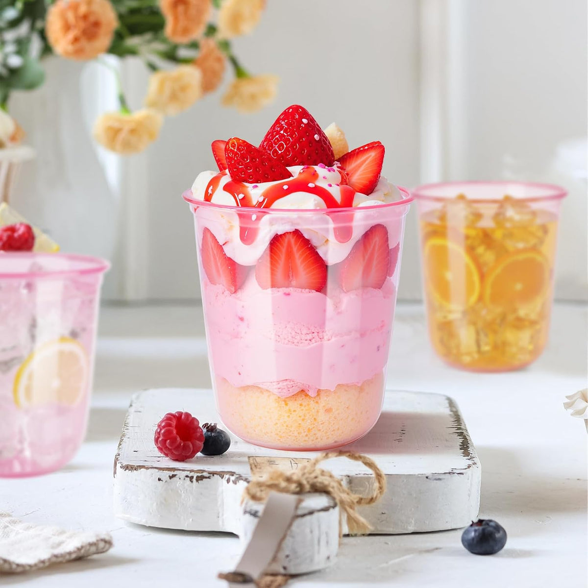 60 Pcs Disposable Stemless Clear Glasses 12 oz NATURAL Arc Crystal Plastic wine glasses Clear