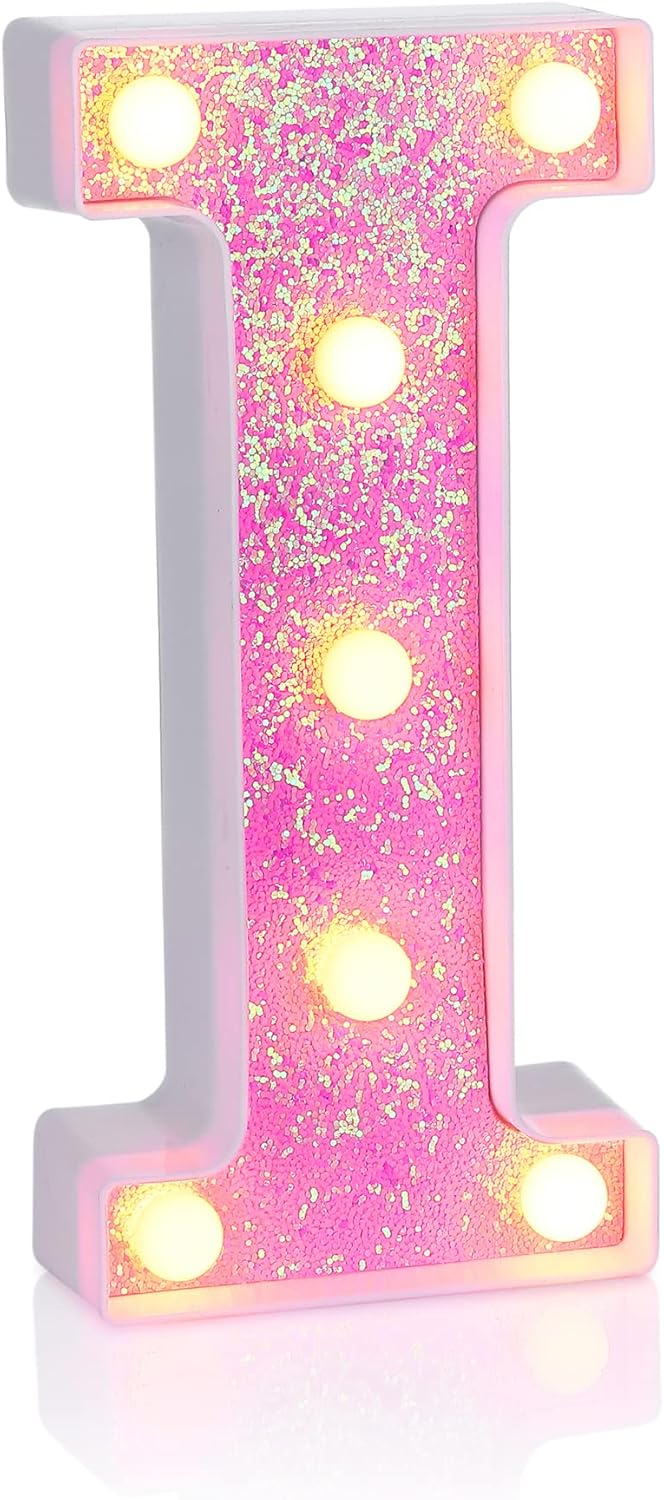 Foaky Pink Light up Letters，Pink Party Decorations,Girls Room Decor,Glitter Light Up