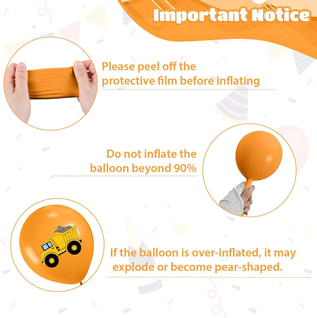 Construction Balloons, 12 Inch Black Yellow Orange Truck Printed Confetti Balloons for Boy Birthday