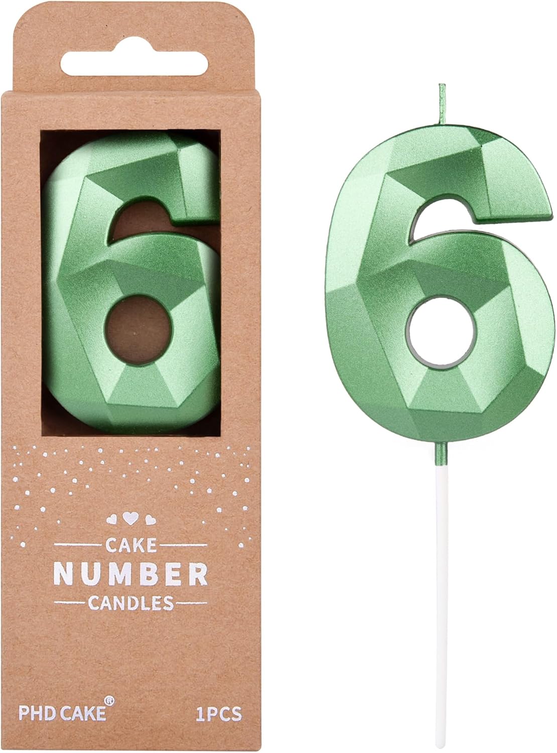 PHD CAKE 2.76 Inch Crystal Green 6 Number Cake Candle, Numeral Birthday Candles, Green Number