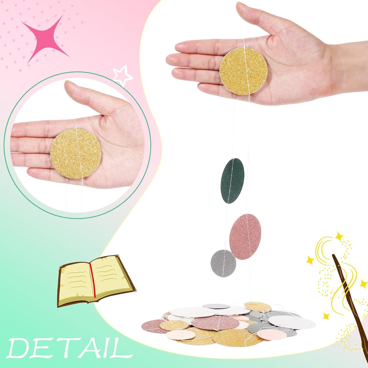Outus 5 Pieces Colorful Dots Paper Garland Round Glitter Garland Hanging Confetti Streamers