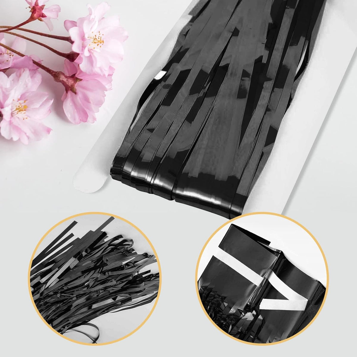 5 Pack Black Fringe Backdrop 3.2ft x 8.2ft Foil Curtain Tinsel Streamers for Birthday Party