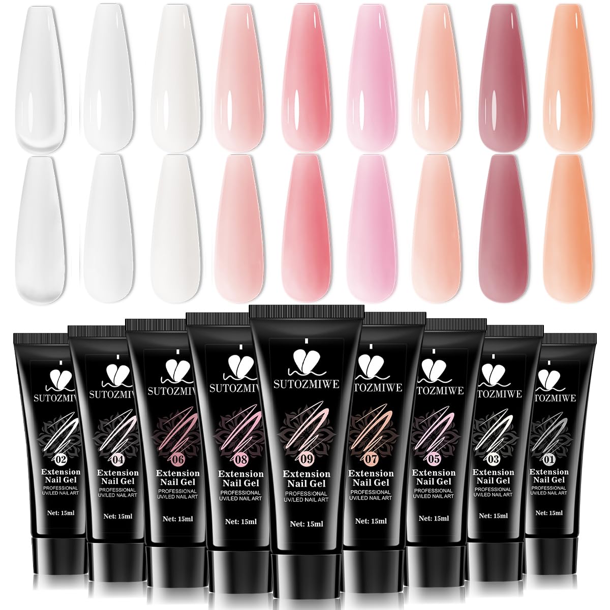 9 Colors Poly Extension Gel Nail Kit Clear Milky White Pink Nude Builder Gel for Nails Quick Dry