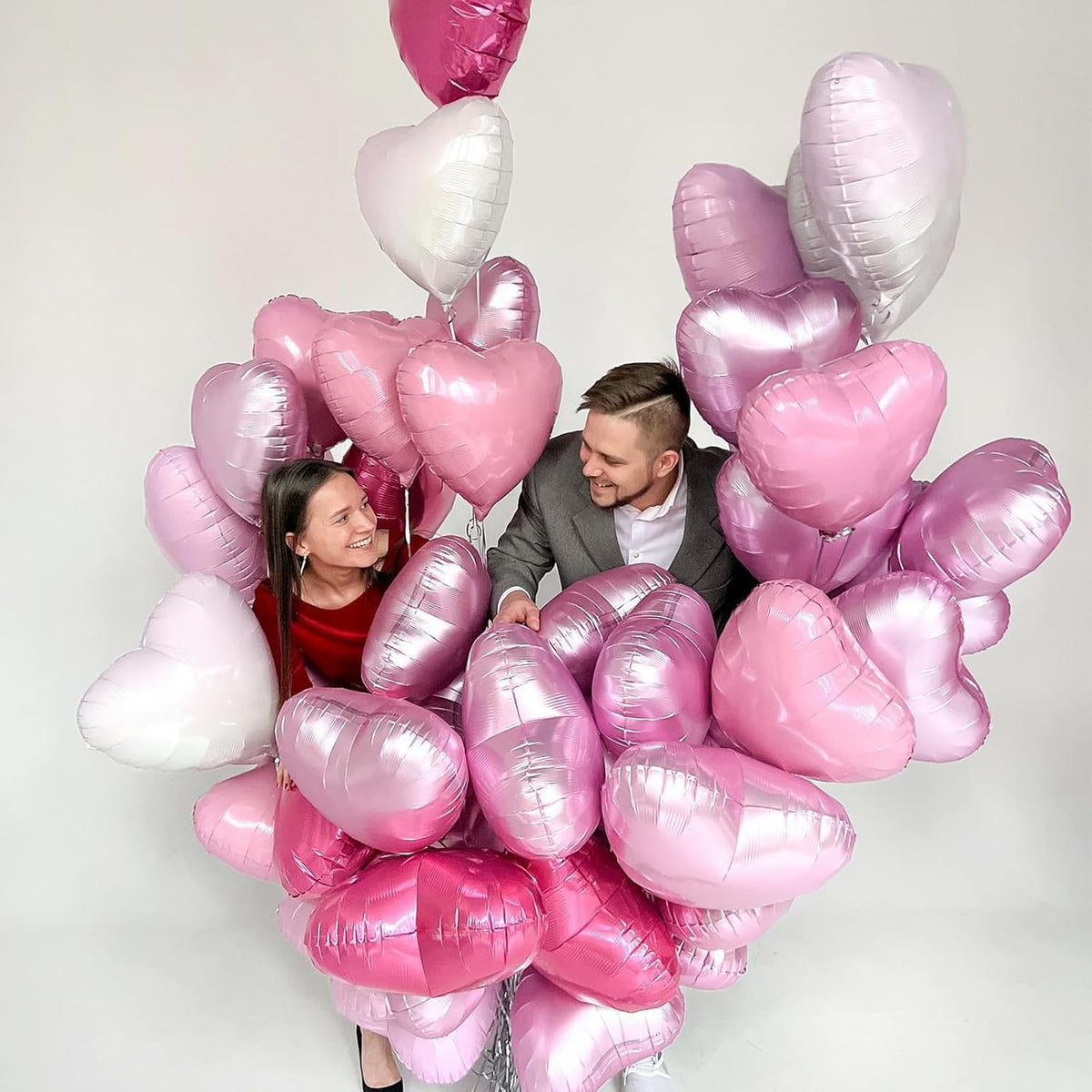 Pink Heart Balloons,10Pcs Foil Heart Shaped Love Balloons,18Inch Pearl Pink Helium Balloon for