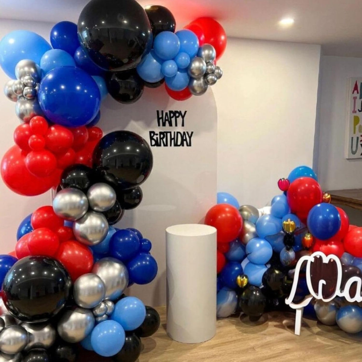 FunHot Red and Blue Balloons, 60 Pcs Red Black Blue Balloons, 12 Inch Metallic Silver Latex Balloon