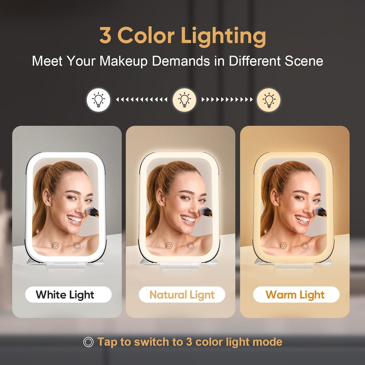 FUNTOUCH Rechargeable Travel Makeup Mirror with Lights and Small 10X Magnification,Light up