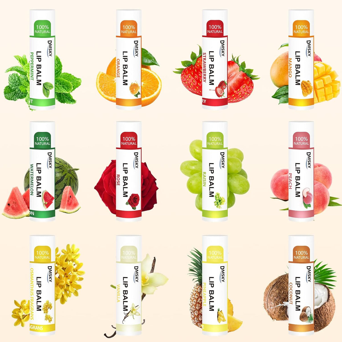 DMSKY Natural Lip Balm Bulk 36 Pack, Moisturizing Lip Balm with Vitamin E and Coconut Oil, Lip Care