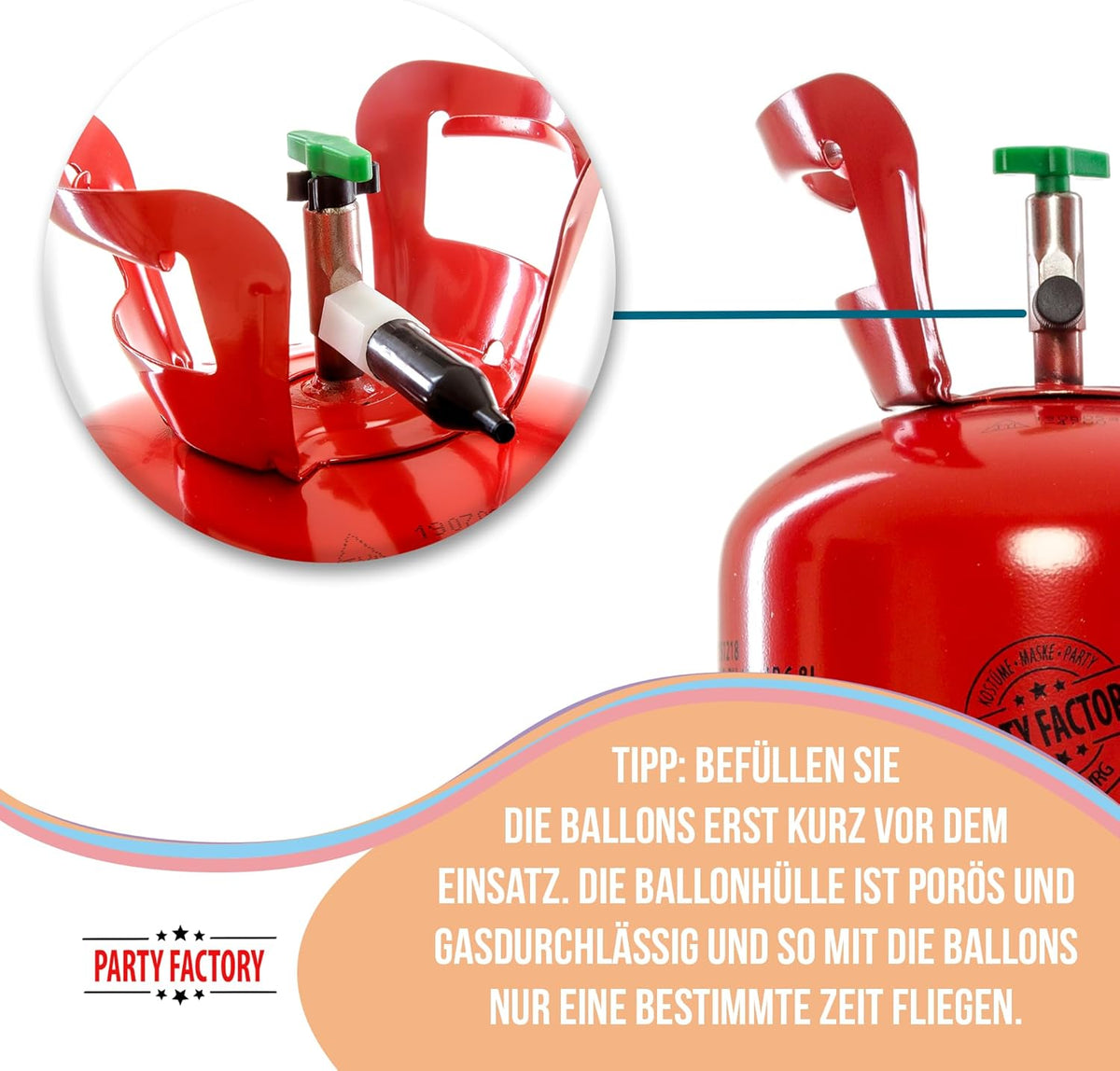 Party Factory Helium Tank for up to 30 Balloons incl. Latexballoons, Helium Cylinder 7 cu. ft. Gas
