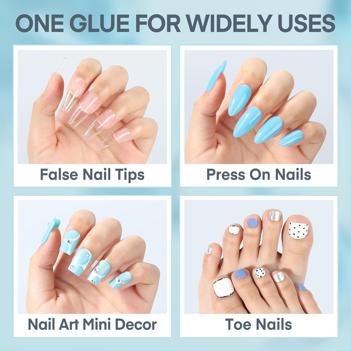 Super Strong Nail Glue 10ML for Press On Nails - No UV Light Needed, Brush On Bond for Acrylic