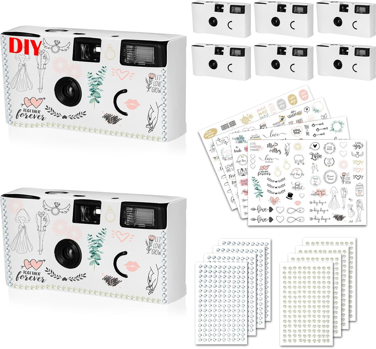8 Pack Disposable Camera for Wedding 35 mm Film Single Use Camera with Flash Disposable White