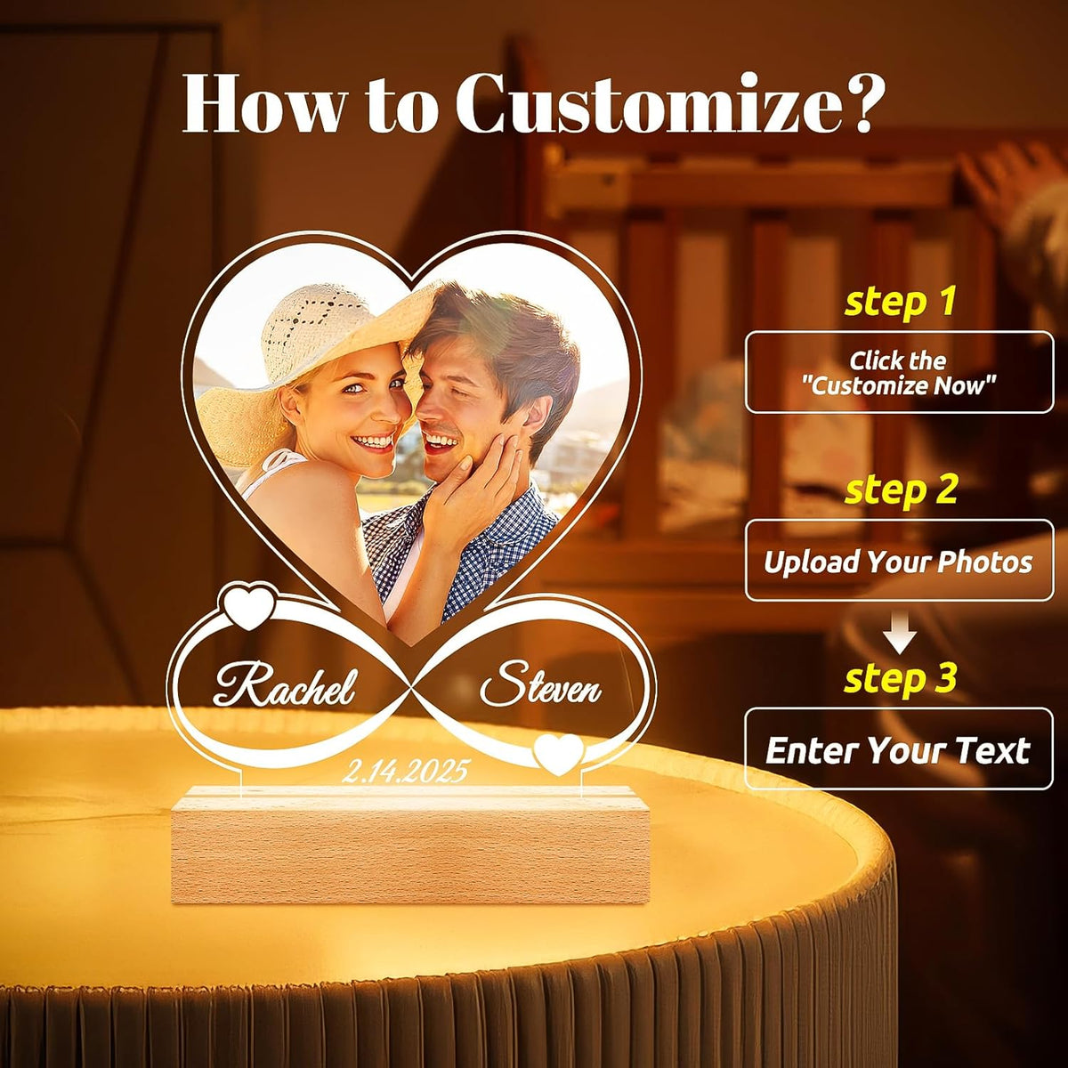 Custom Picture Frames with Photo, Customized Photo Frame with Night Light, Personalized Picture