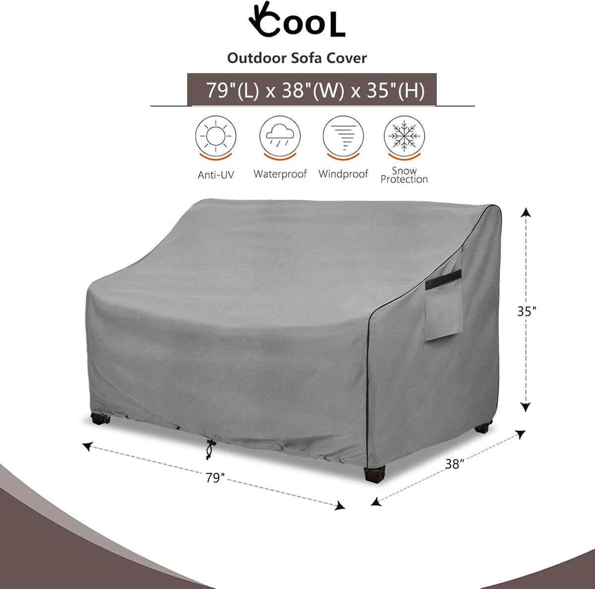 okcool Heavy Duty Patio Sofa Cover, 100% Waterproof 3-Seater Outdoor Sofa Cover Fits up to 79W x