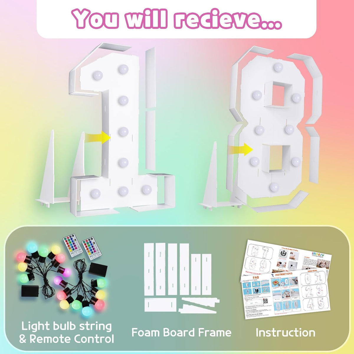 Marquee Numbers 18th-Birthday Decoration: Colorful 4FT Large Light Up 18 Year Old Birthday